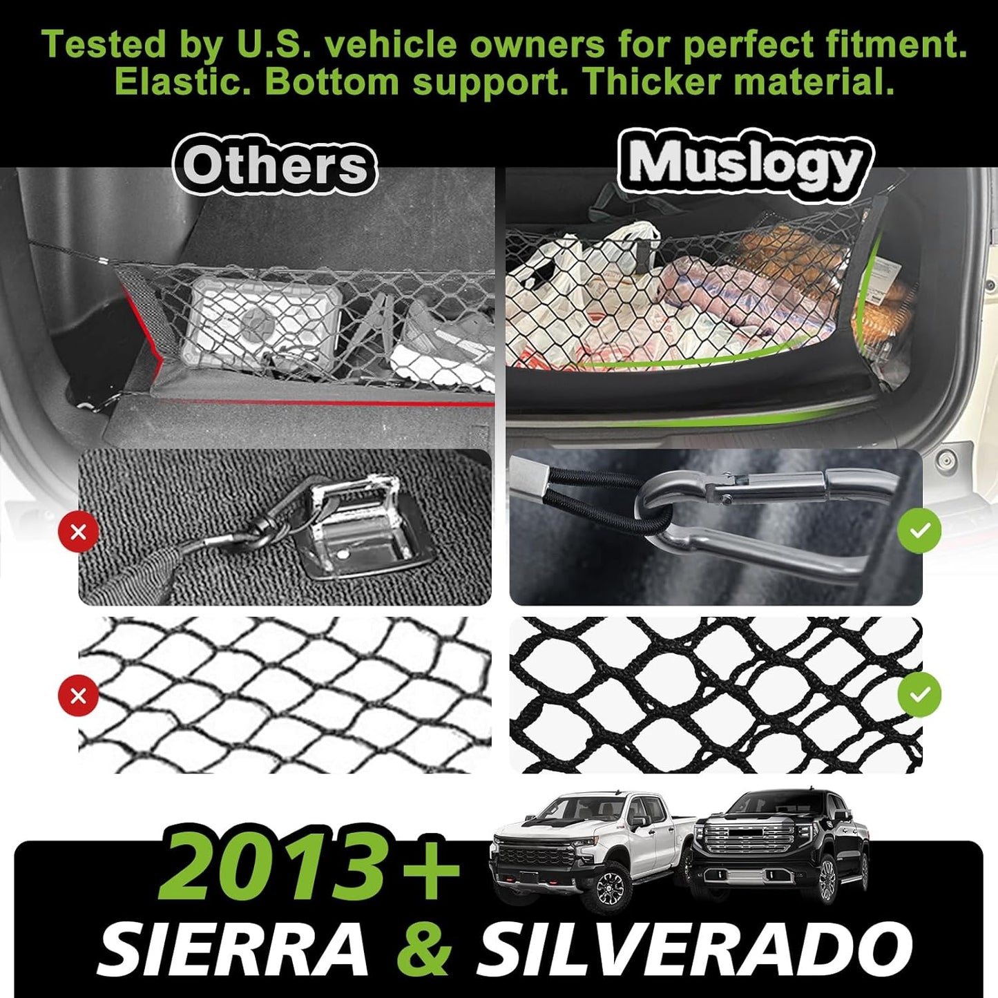 Muslogy Truck Bed Cargo Net Trunk Netting Compatible with 2023-2025 2026 Honda CR-V Accessories, Pickup Cargo Organizer SUV Sedan Storage Net w/Heavy Duty Carabiners - Colors B