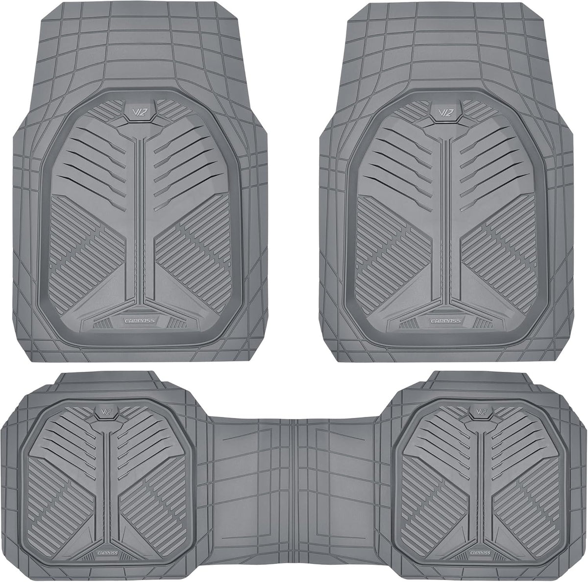 CAR PASS Heavy Duty Rubber Car Mats with Cargo Liner, Deep-Dish Car Floor Mats and Trunk Mat All Weather, Universal Trim-to-Fit for SUVs Trucks Sedans, Waterproof Anti-Slip, Trimmable V12 Black