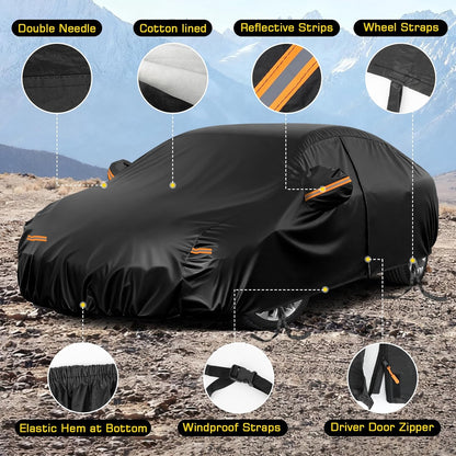 Car Cover for Kia K5 2020-2026, 6 Layers Waterproof Car Covers with Zipper Door & Windproof Bands All Weather Cover for Snow Rain Dust Hail Leaves Bird droppings Protection