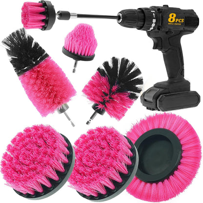 8 Pcs Drill Brush Attachment Set, Power Cleaning Scrub Brush Kit with Extend Long Attachment, All Purpose Drill Scrub Brushes for Car, Grout, Floor, Tub, Bathroom and Kitchen (Yellow)