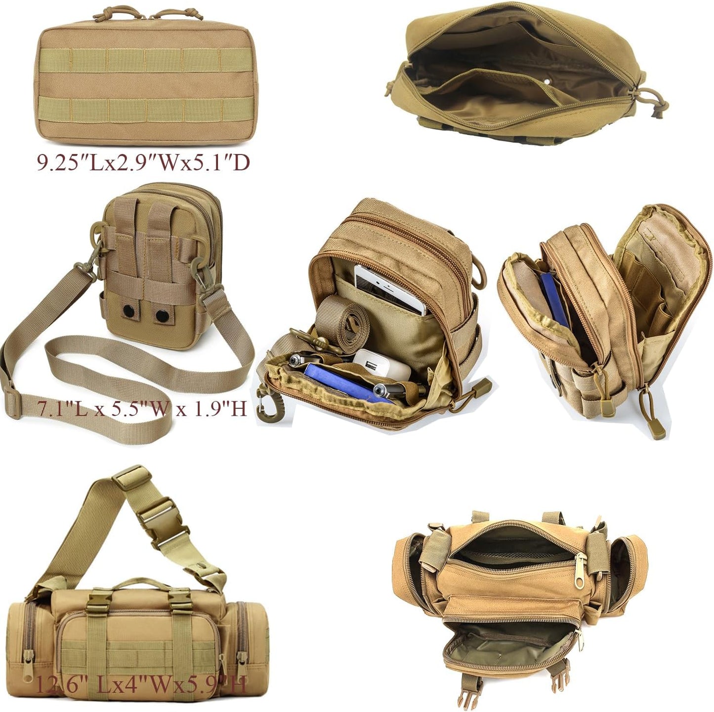 6 Pack Tactical Molle Car Seat Back Organizer - Tactical Vehicle Panel Organizer with 5 Detachable Molle Pouch,US Flag Patch and Keychain,Great Trunk Accessories for Man