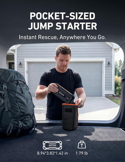 AstroAI S8 Ultra Car Jump Starter, 4000A Safe 12V Battery Booster Pack (All Gas/12L Diesel), Portable Jump Box with Smart Jumper Cables, Type-C/USB, LED Flashlight, Rugged Protection & Storage Bag