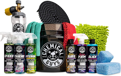 Chemical Guys HOL363 16-Piece Arsenal Builder Ceramic Car Wash & Protection Kit with Big Mouth Max Release Foam Cannon, Bucket and (6) 16 oz Car Care Cleaning Chemicals (Works w/Pressure Washers)