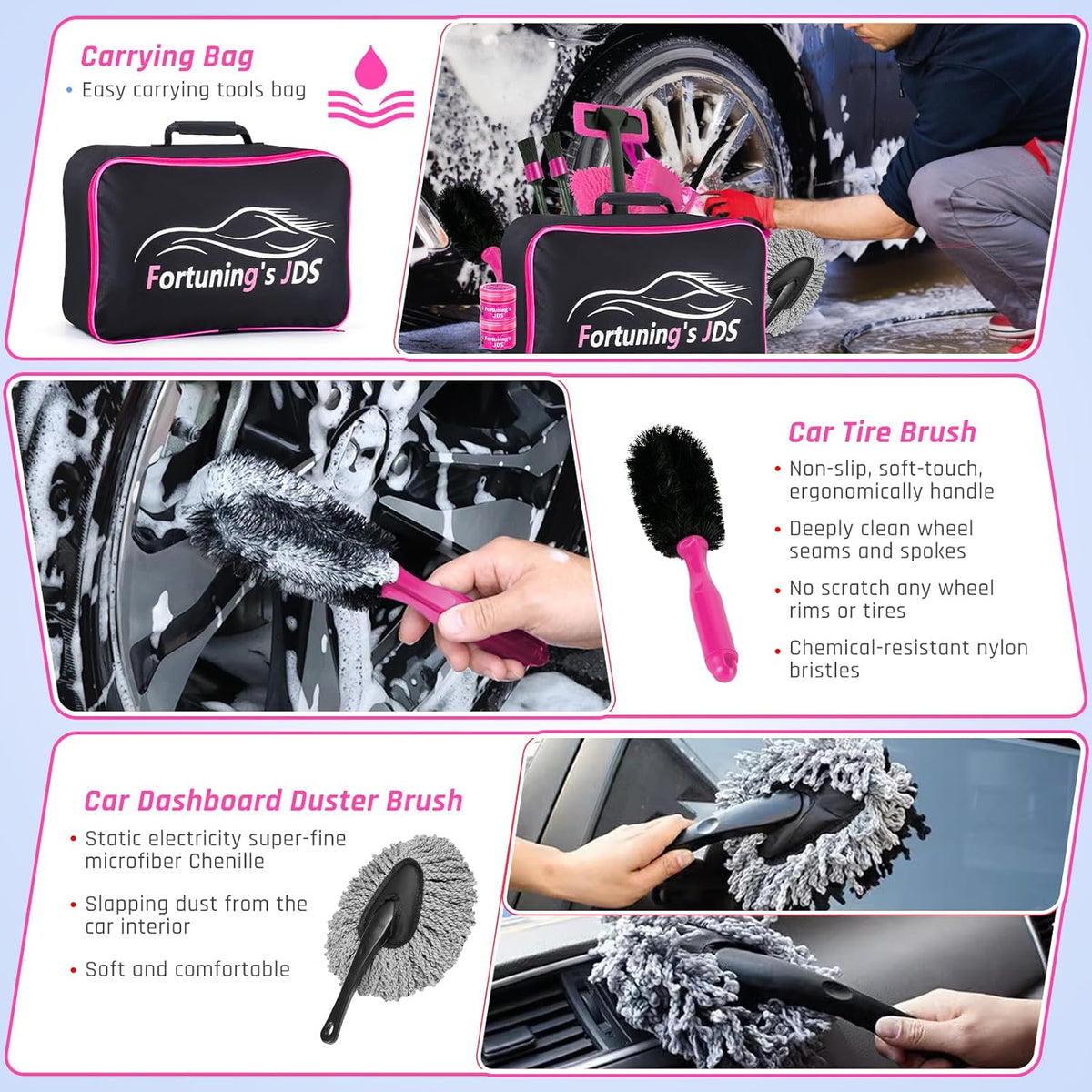 34PCS Car Detailing Brush Set, Car Detailing Kit, Car Detailing Brushes, Car Cleaning Kit, Car Windshield Cleaning Tool, Professional Car Care kit - Car Wash Brush kit for Interior Exterior Wheels