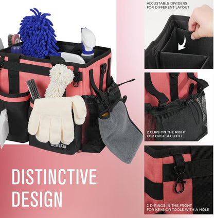 SCAVATA Compact Wearable Cleaning Caddy, Small Supplies Organizer with Handle & Shoulder Straps for Housekeepers, Under Sink & Car Cleaning Tool Organizer Bag (Black)
