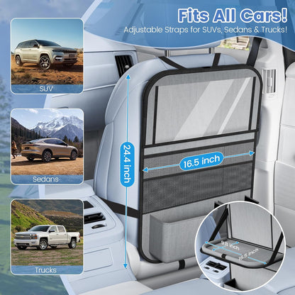 Car Backseat Organizer with table Tray(1Pack) 9 Storage Pockets Backseat Car Organizer with Tablet Holder, Back seat Organizer for Kids Road Trip Essentials Travel