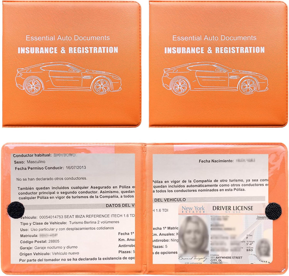 Ziciner Car Registration Insurance Holder, 2Pack Essential Auto Card Document Glove Box Organizer with Touch Fastener, Vehicle Interior Accessories Perfect for Most Car, Truck, SUV (Red/Small Car)