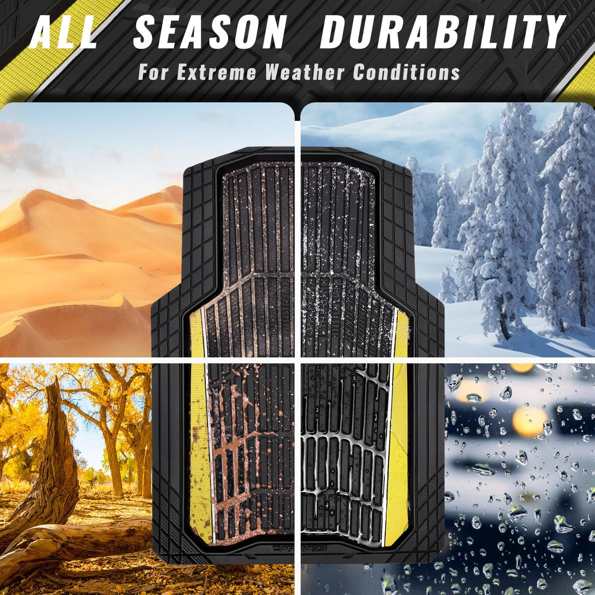 CAR PASS Heavy Duty Rubber Car Floor Mats, Deep Waterproof Car Floor Mats All Weather, Aluminum Film Floor Mats for Cars Non-Slip Universal Trim to Fit for SUVs Trucks Sedans Vans, Black Grey Metallic