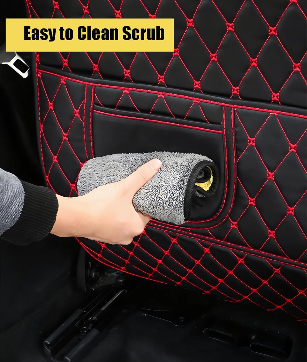 Leatherette Car Seat Protector - 2 Pack Large Car Kick Mats with Storage Pockets Organizer Seat Back Cover Against Dirty Shoes & Scratches, Universal Fit for Most Vehicles (Black)