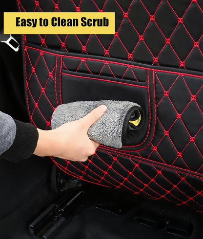 Leatherette Car Seat Protector - 2 Pack Large Car Kick Mats with Storage Pockets Organizer Seat Back Cover Against Dirty Shoes & Scratches, Universal Fit for Most Vehicles (Black)