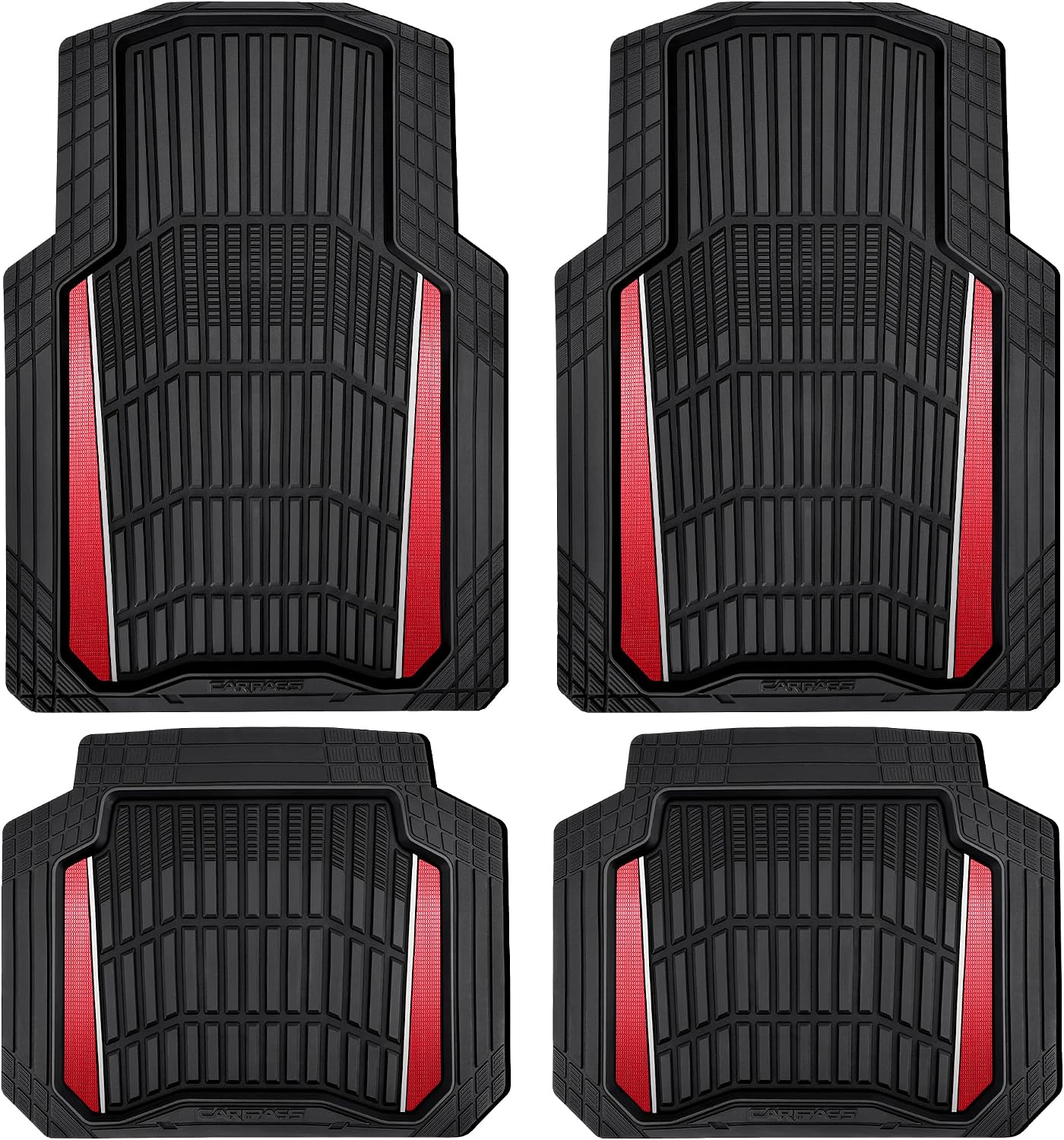 CAR PASS Heavy Duty Rubber Car Floor Mats, Deep Waterproof Car Floor Mats All Weather, Aluminum Film Floor Mats for Cars Non-Slip Universal Trim to Fit for SUVs Trucks Sedans Vans, Black Grey Metallic