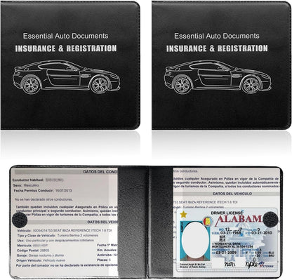 4 PCS Car Registration and Insurance Holder, Vehicle Glove Box Organizers with Closure for License Document, Auto Essential Paperwork Wallet Case Holder, Car Accessories (Black, Car Logo)