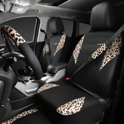 CAR PASS Waterproof Universal Car Floor Mats, Leopard Print Car Mats Fit for SUV,Vans,sedans, Trucks,Set of 4pcs Car Carpet with Driver Heel Pad and Nibs Backing, Leopard Car Accessories Gray Leopard