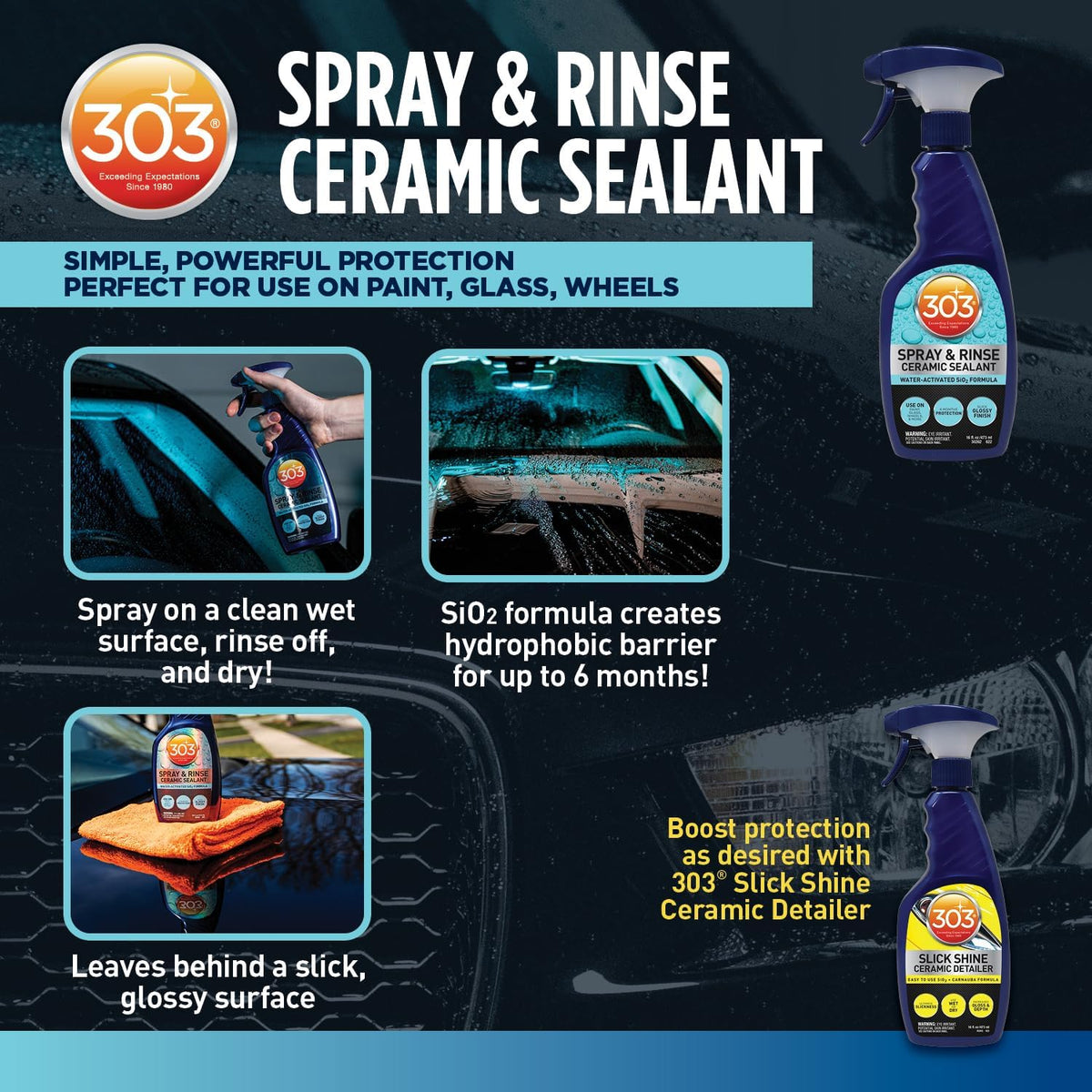 303 Products Spray & Rinse Ceramic Sealant – Quick Ceramic Coating – Water-Activated SiO2 Formula – 6 Months of Protection – Water Repellent Ceramic Spray – Easy to Use – 16 Oz (Pack of 1) (30262)