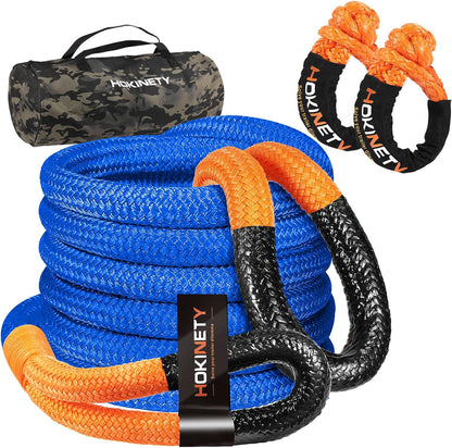 Kinetic Recovery Tow Rope: 1.26" x 30ft Snatch Strap with Soft Shackles Heavy Duty Offroad Towing Straps Kit for Trucks SUV UTV ATV Tractor Car Jeep - Black