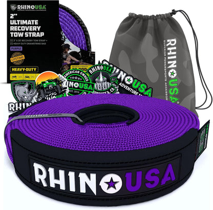 Rhino USA Recovery Tow Strap (3" x 20') - 31,518lb Break Strength - Emergency Recovery Strap Tow Rope for Truck, UTV, ATV & More - Heavy Duty Towing Strap for Offroad 4x4 Use - Compatible with Jeep