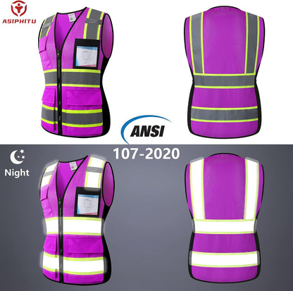 Reflective High Visibility Safety Vest for Men Women with Pockets Zipper Front Meets ANSI/ISEA Standards