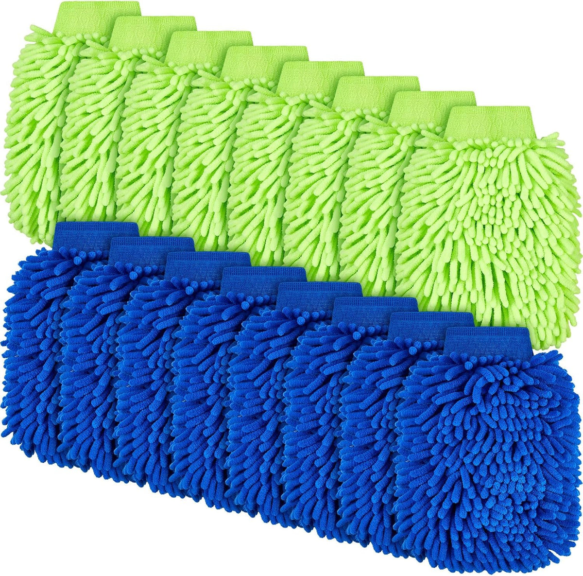 Toulite 16 Pcs Car Wash Mitt Chenille Microfiber Wash Mitt Double Sided Glove Cleaning Drying Mitts (7.48 x 10.24 Inch,Royal Blue,Green)