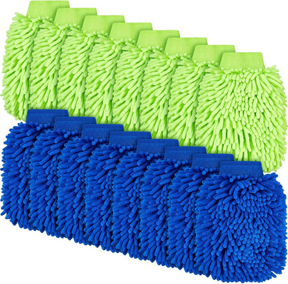 Toulite 16 Pcs Car Wash Mitt Chenille Microfiber Wash Mitt Double Sided Glove Cleaning Drying Mitts (7.48 x 10.24 Inch,Royal Blue,Green)