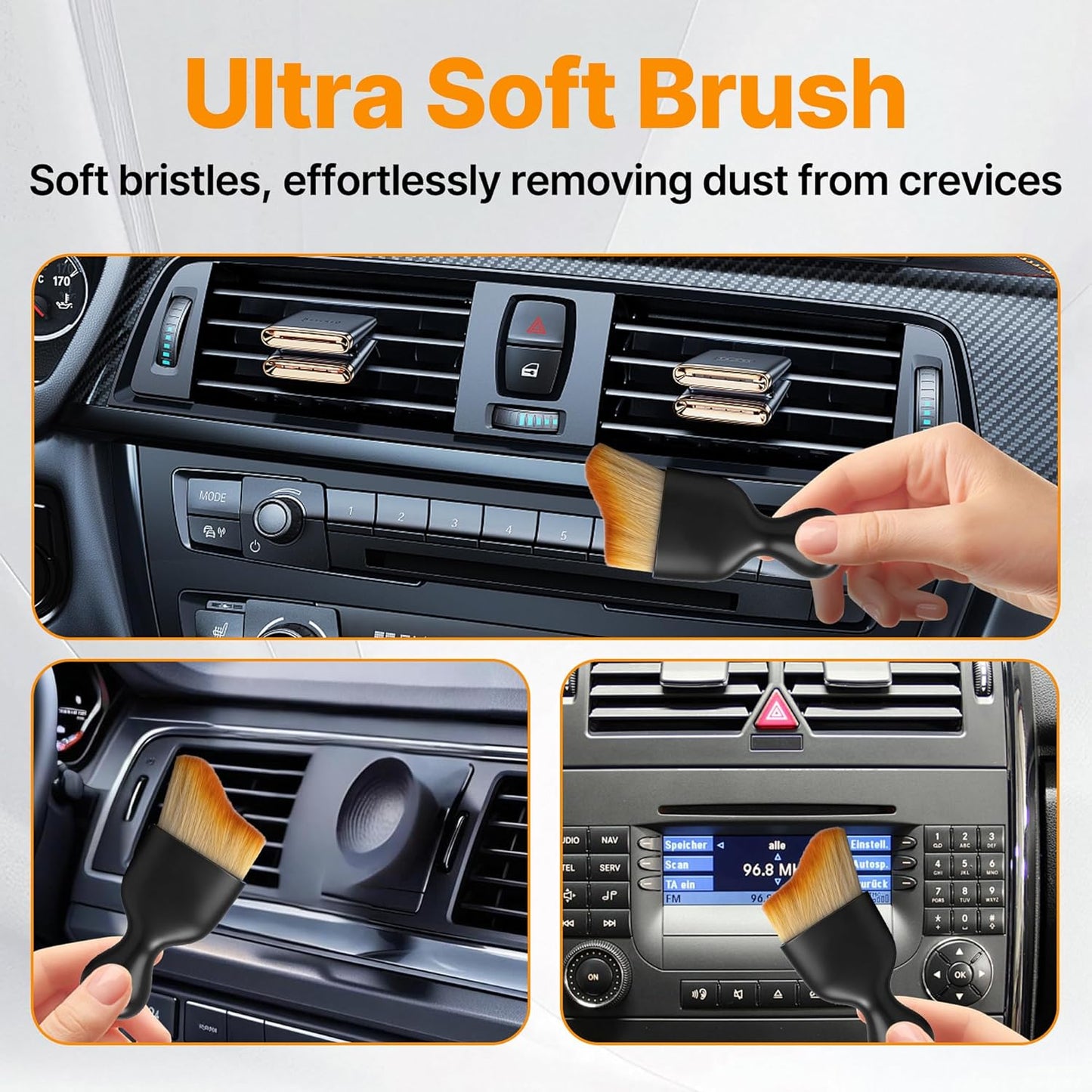 8 Pcs Car Detailing Brush Set, Soft Bristle Cleaning Brushes for Interior and Exterior Care, 4 Versatile Brushes Designed for Dashboards, Vents, Wheels, Tires, and Precision Detailing