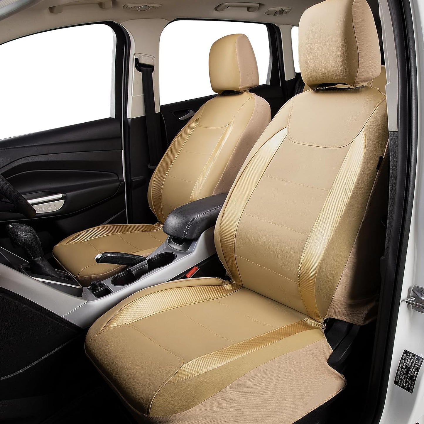 Flying Banner Carbon Fiber Leather Vehicle Seat Covers, Leopard Gray Black, Universal Fit - 8PCS