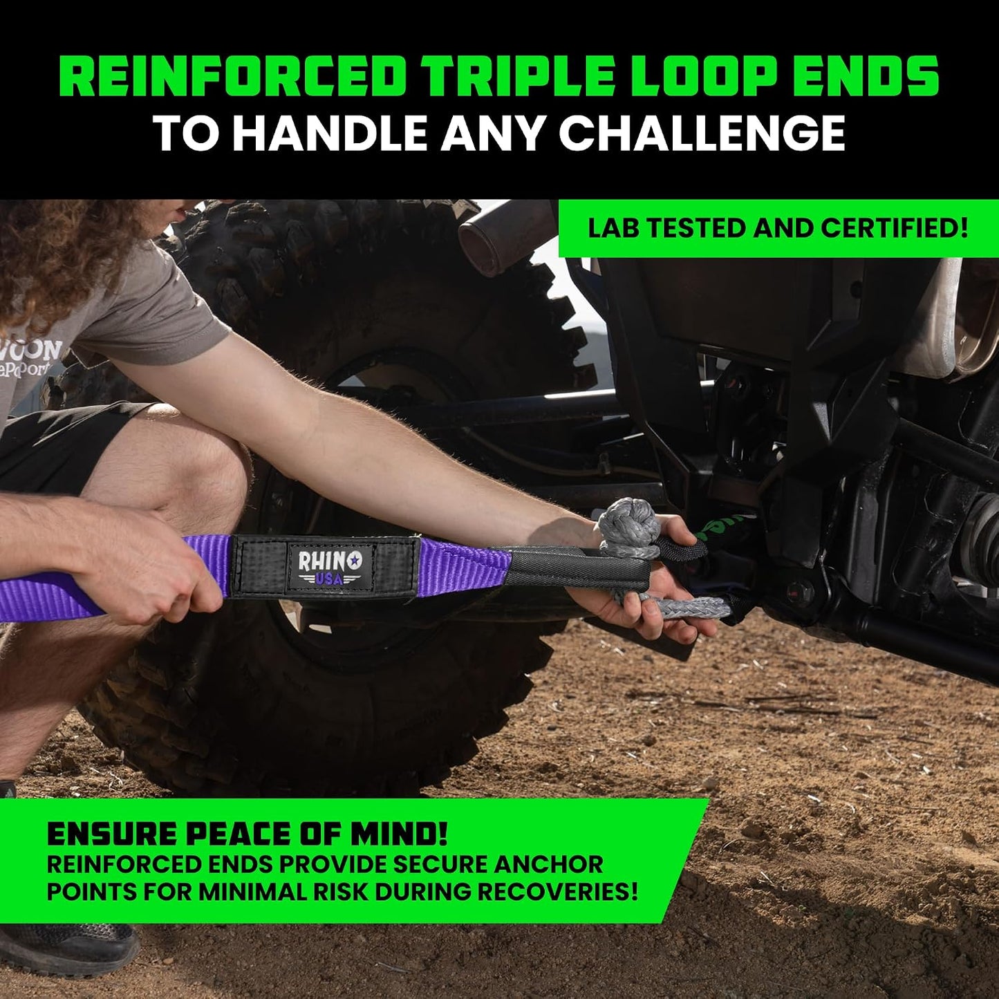 Rhino USA Recovery Tow Strap (3" x 20') - 31,518lb Break Strength - Emergency Recovery Strap Tow Rope for Truck, UTV, ATV & More - Heavy Duty Towing Strap for Offroad 4x4 Use - Compatible with Jeep