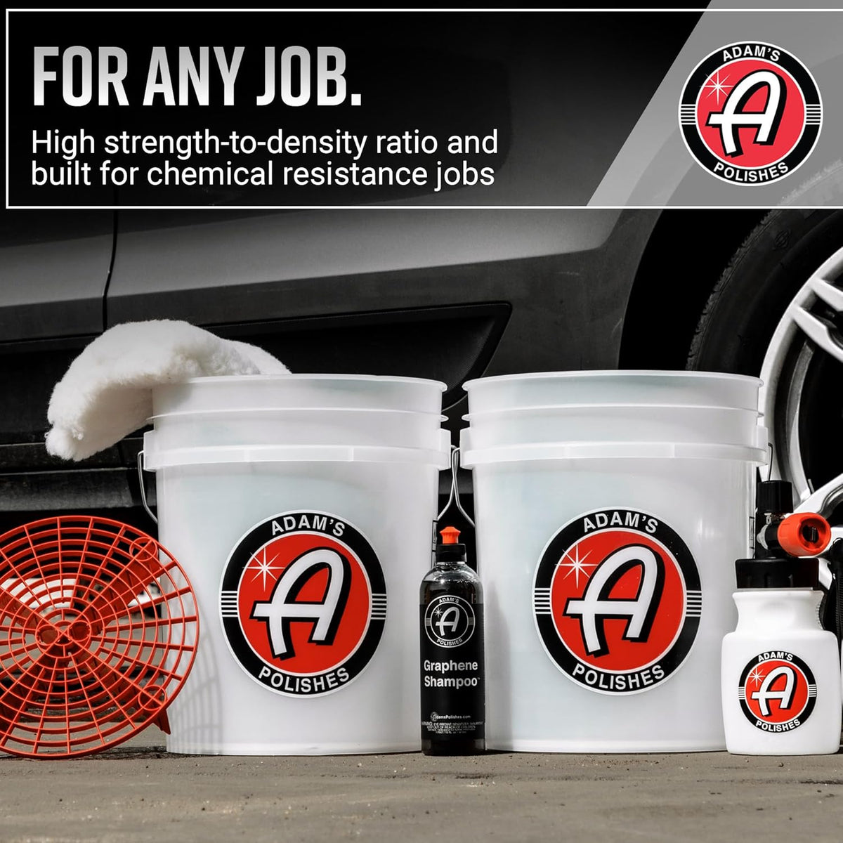 Adam's Polishes Car Wash Bucket (5 Gallon Bucket + Grit Guard + Gamma Seal Lid), Perfect Car Tool for Washing & Garage Storage, Stores Car Wash Soap, Foam Cannon, Foam Gun, Microfiber Towels & More