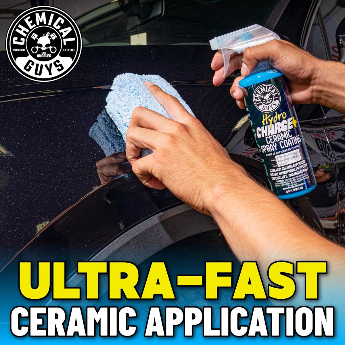 Chemical Guys Hydro Charge Ceramic Spray Coating 16 Fl Oz, with Monster Extreme Microfiber Towels (3 Pack) High Gloss Paint Protection Spray with Thick Plush Towels for Car Wash Drying and Detailing