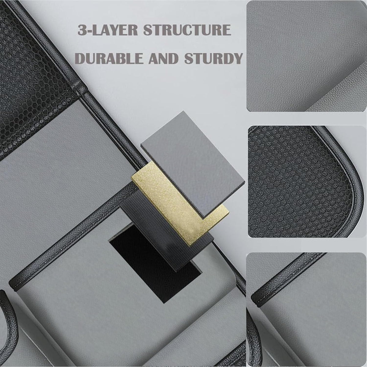 2 Pack Leather Car Backseat Organizer with Foldable Table Tray, Universal Car Seat Back Protector Kick Mat with Touchscreen Tablet Holder, Storage Pockets, Cup Holders & Tissue Holder, Black