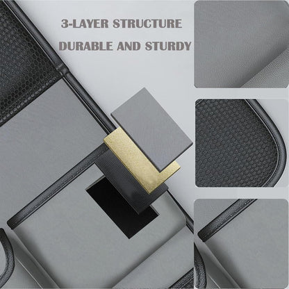 2 Pack Leather Car Backseat Organizer with Foldable Table Tray, Universal Car Seat Back Protector Kick Mat with Touchscreen Tablet Holder, Storage Pockets, Cup Holders & Tissue Holder, Black