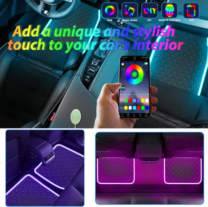Soft Car Floor Mats With Led Strip Light, Universal Fit Black Automotive Carpet, App Control Interior Car Lights Floor Mats, Anti-Slip Waterproof RGB Car Decor Accessories For SUV, Trucks, Sedan,Jeeps