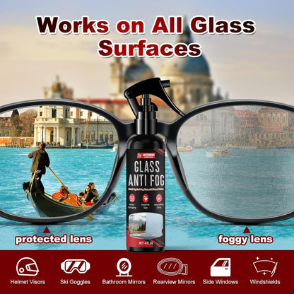 Anti Fog Spray for Glass & Windshield Defogger – 24H Long Lasting Prevention for Car, Mirrors, Windows, Goggles, Shower Door – Streak-Free & Instant Clear with Microfiber Towel, 120ml/4oz