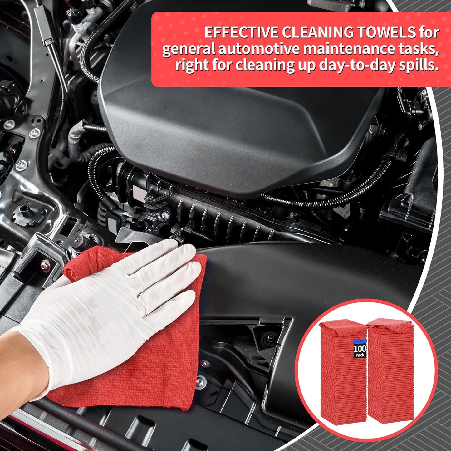 Microfiber Cleaning Cloth, 100 Pack Cleaning Rags Microfiber Towel Bulk Absorbent Lint-Free Wash Cloths, All-Purpose Shop Towels for Cars, Automotive, Garage, Home & Kitchen 11.5"*11.5"