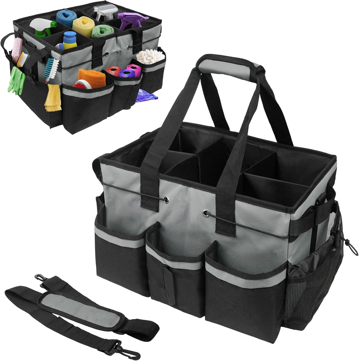 ZKOO Cleaning Bag Cleaning Caddy Organizer, Wearable Cleaning Caddy with Waist & Handles for Cleaning Tool Organizers, Extra-Large Cleaning Caddy Bag Adjustable Compartments for Housekeeping,Gardening