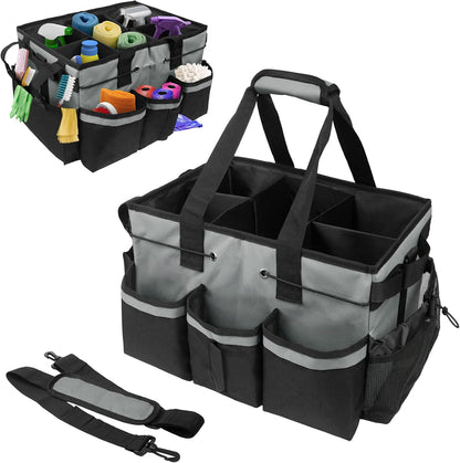 ZKOO Cleaning Bag Cleaning Caddy Organizer, Wearable Cleaning Caddy with Waist & Handles for Cleaning Tool Organizers, Extra-Large Cleaning Caddy Bag Adjustable Compartments for Housekeeping,Gardening