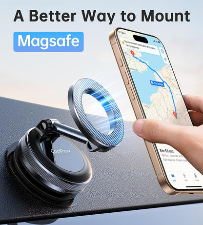 Coolpow【Newest Vacuum Magnetic Phone Holder for Car Phone Holder Mount【Movable Vacuum Suction】Magsafe Car Mount Cell Phone Holders for Your Car Accessories for Women Men for iPhone 17 16-Carbon Fiber