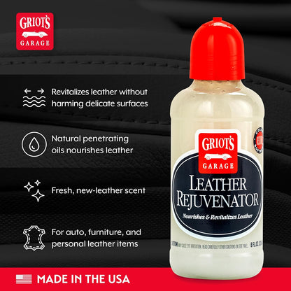Griot's Garage Leather Rejuvenator for Car Seats, Upholstery, Auto, Home, Furniture, Shoes, Boots, Accessories, and More, Conditioner and Protectant, 8 Ounces