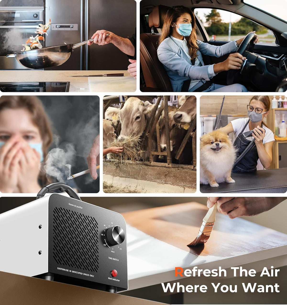 Ozone Generator 48,000mg, Commercial Ozone Machine Odor Removal, High Capacity O3 Ionizer Air Purifier Deodorizer, Portable Mini for Car, Home, Smoke, Pets, Industrial, for 4000 Square Feet -Black