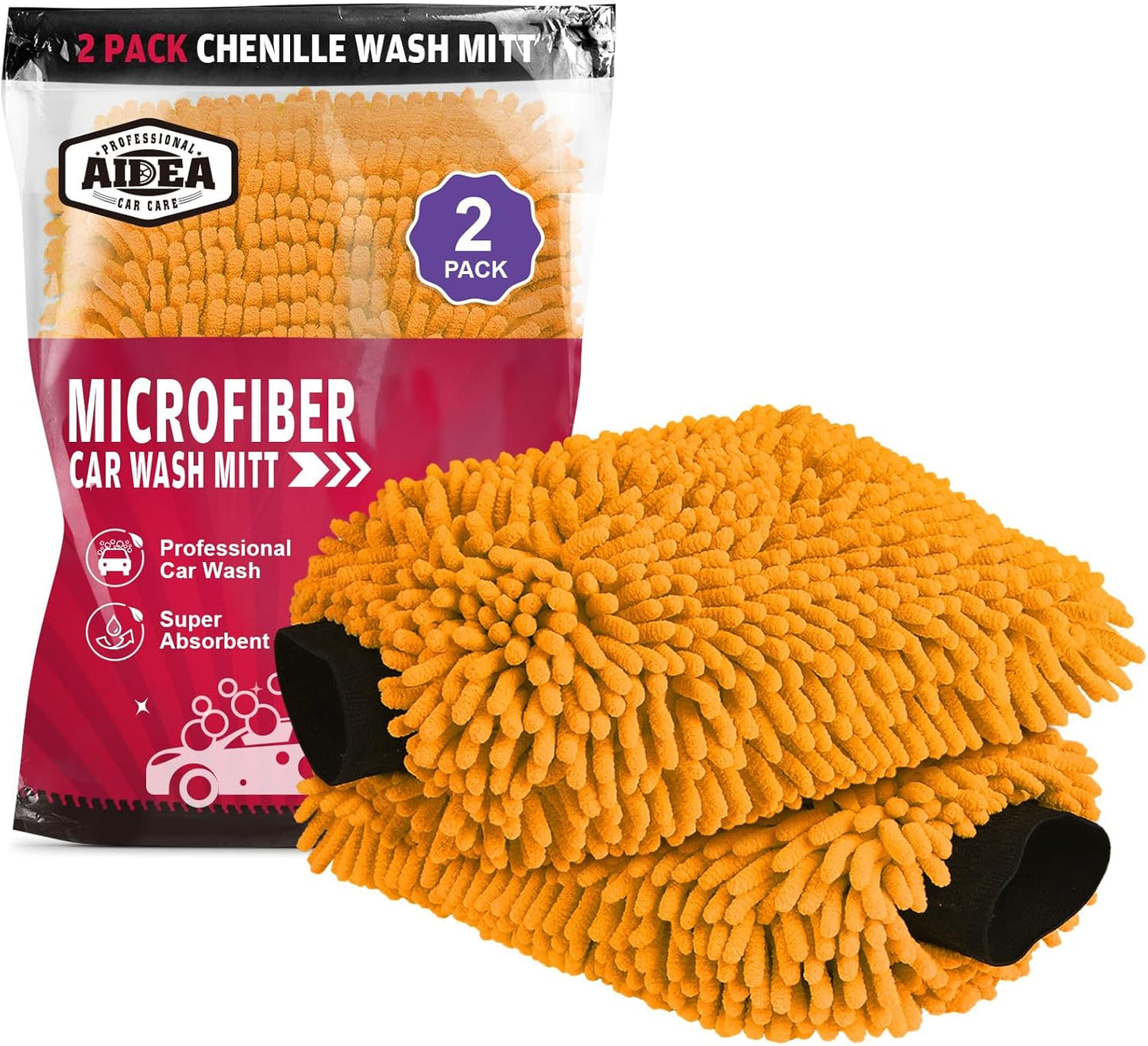 AIDEA Car Wash Mitt Microfiber, 1PK-Scratch-Free& Lint-Free, Premium Chenille Microfiber Mitt Car Wash Brush-Green Regular Size (7.12''X10.14'')