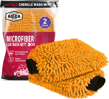 AIDEA Car Wash Mitt Microfiber, 1PK-Scratch-Free& Lint-Free, Premium Chenille Microfiber Mitt Car Wash Brush-Green Regular Size (7.12''X10.14'')