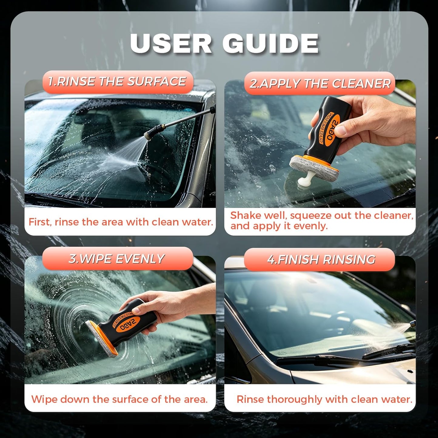 2PCS Glass Oil Film Remover for Car Roll-On Glass Guard with Brush, Removes Oil, Grease & Fog, Anti-Fog Windshield Cleaner for Clear Driving Visibility