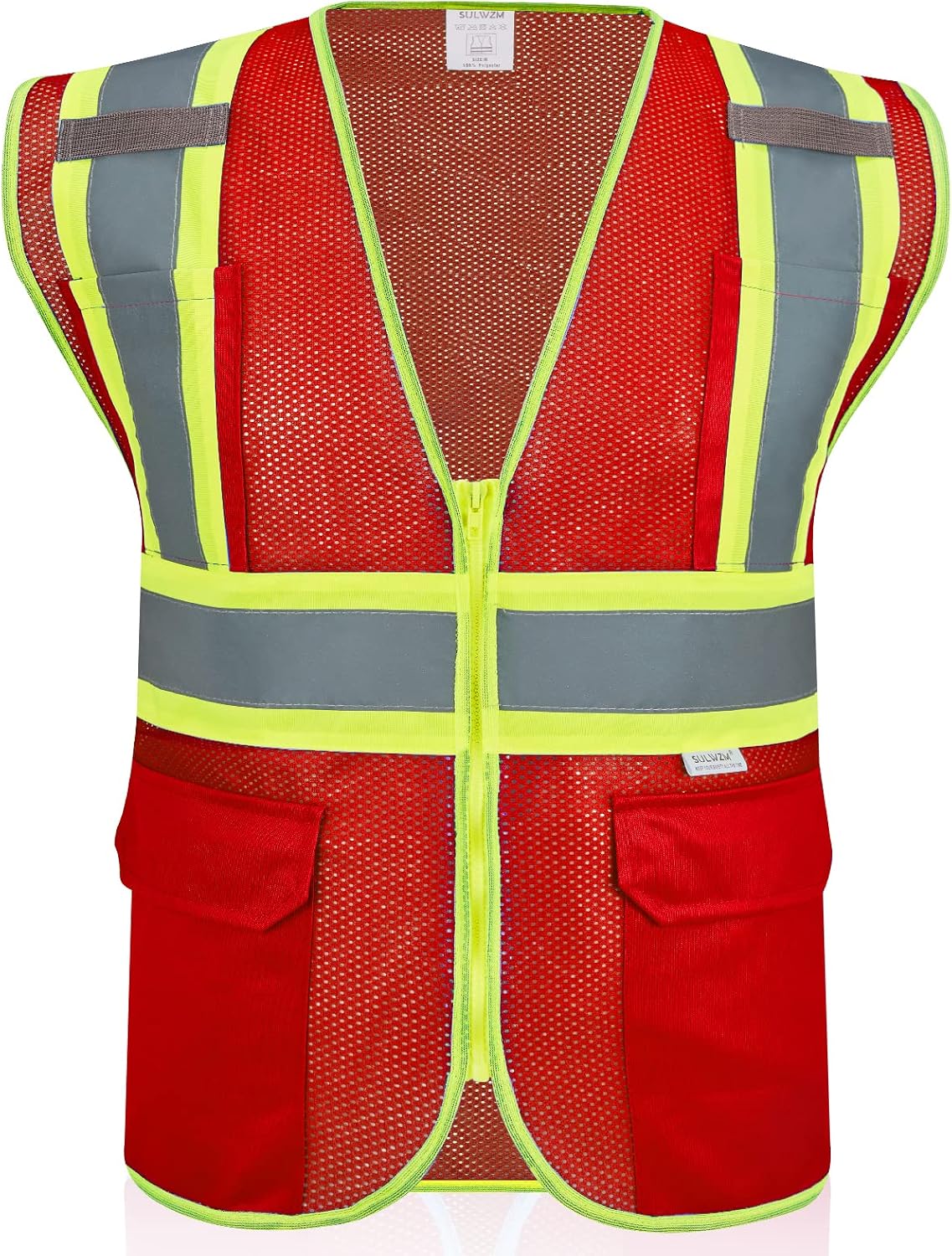 High Visibility Reflective Safety Vest with Zipper and Pockets Orange,M
