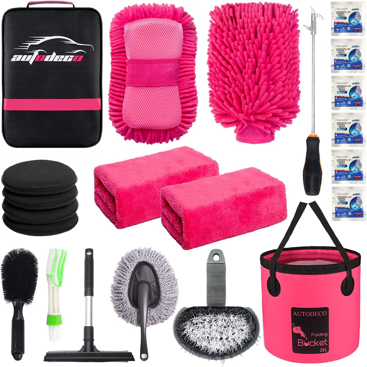 22Pcs Car Wash Cleaning Tools Kit Car Detailing Set with Blue Canvas Bag Collapsible Bucket Wash Mitt Sponge Towels Tire Brush Window Scraper Duster Complete Interior Car Care Kit