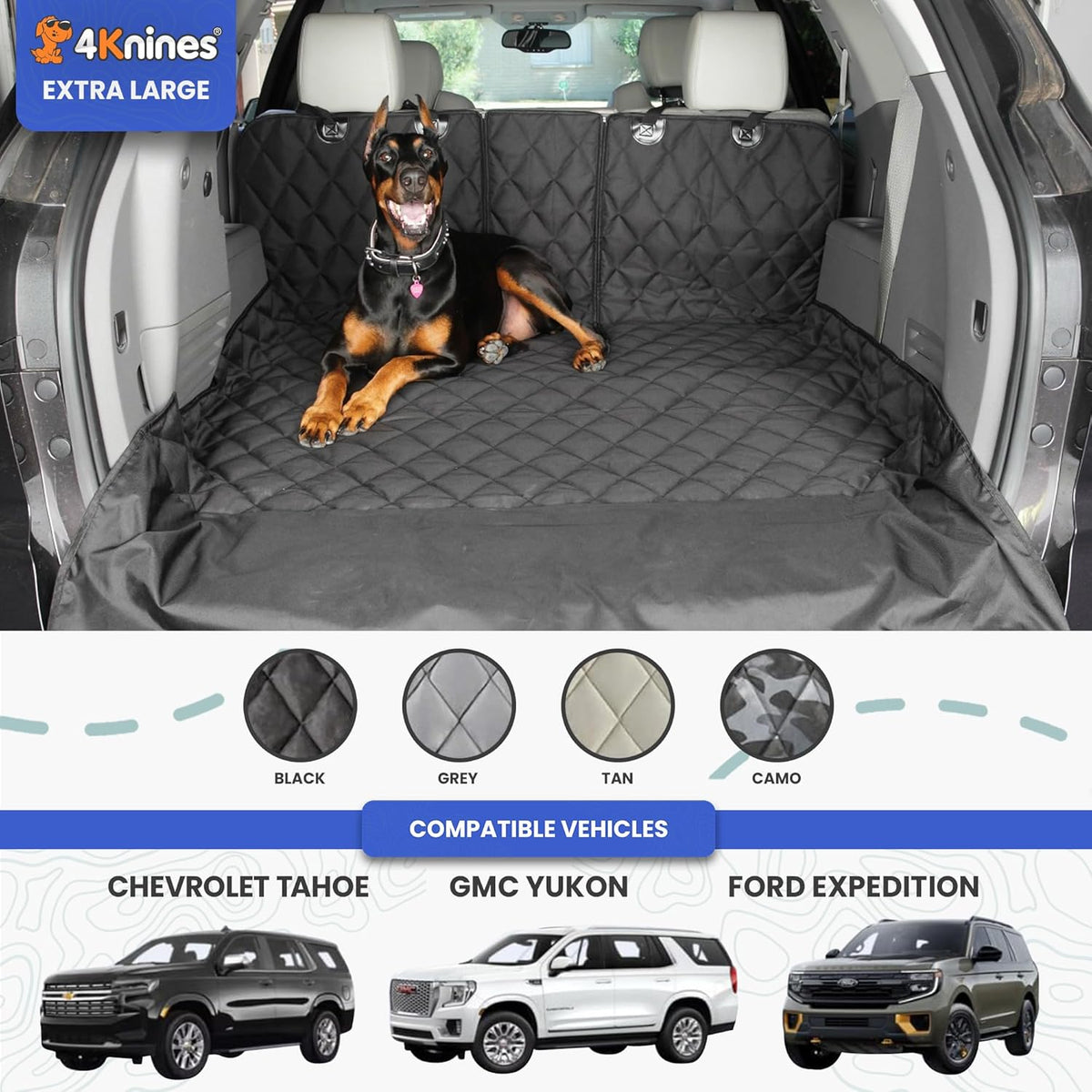 4Knines Split Cargo Liner for SUV – For Dogs & Pets, Heavy-Duty, Waterproof Trunk Mat & Cargo Cover – Fits 60/40 Split Bench & Armrest Pass-Through – Machine Washable, Non-Slip, Durable (Large, Black)