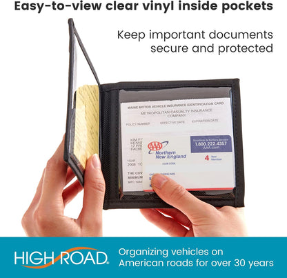 High Road Car Registration and Insurance Card Holder for Sun Visor, Glove Box or Console with 2 Clear Hidden Car Document Pockets
