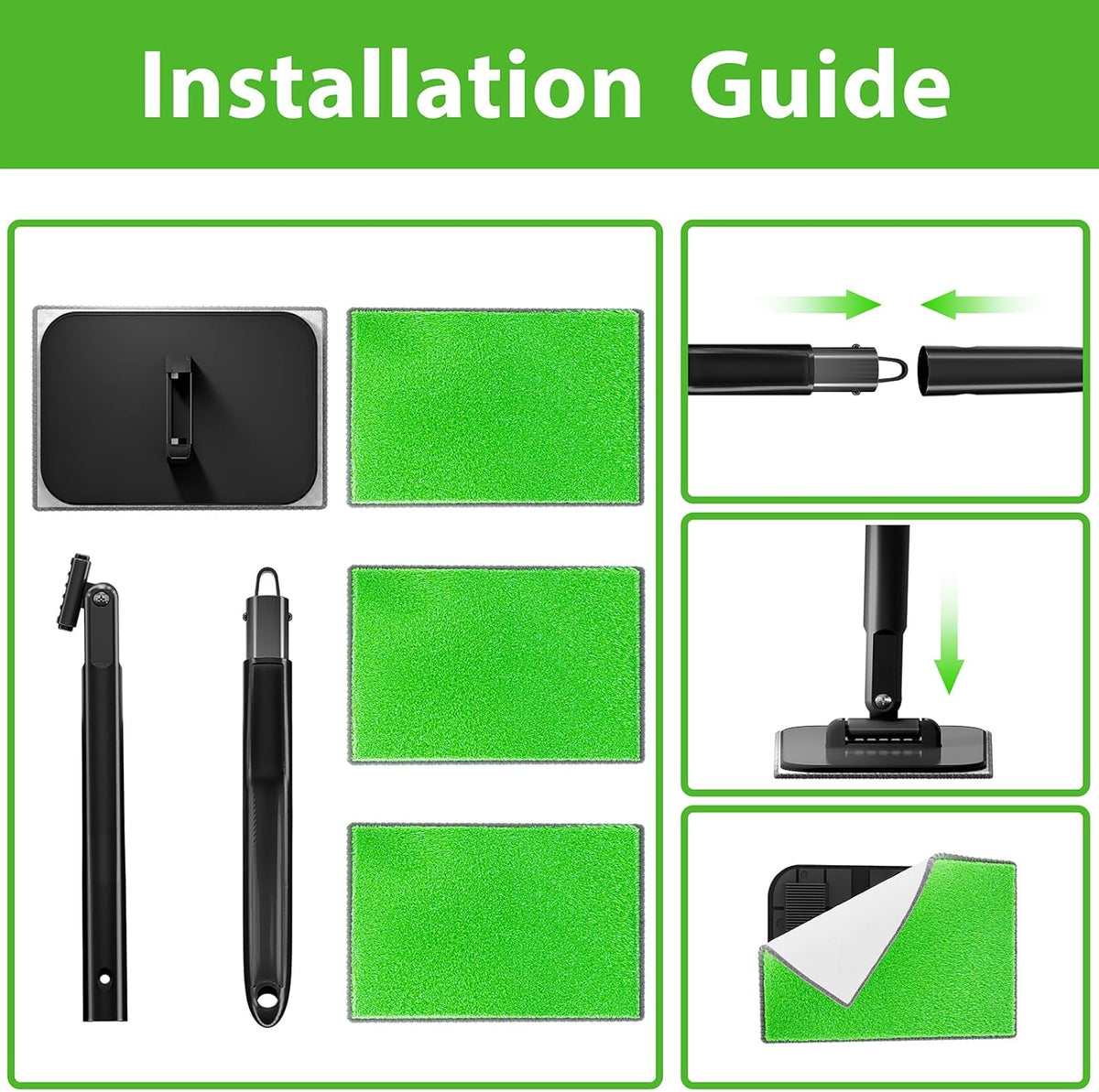 desin Car Windshield Cleaning Tool, Windshield Cleaner with 5 Washable and Reusable Microfiber Pads and Extendable Handle, for Auto Glass Wiper (Green)