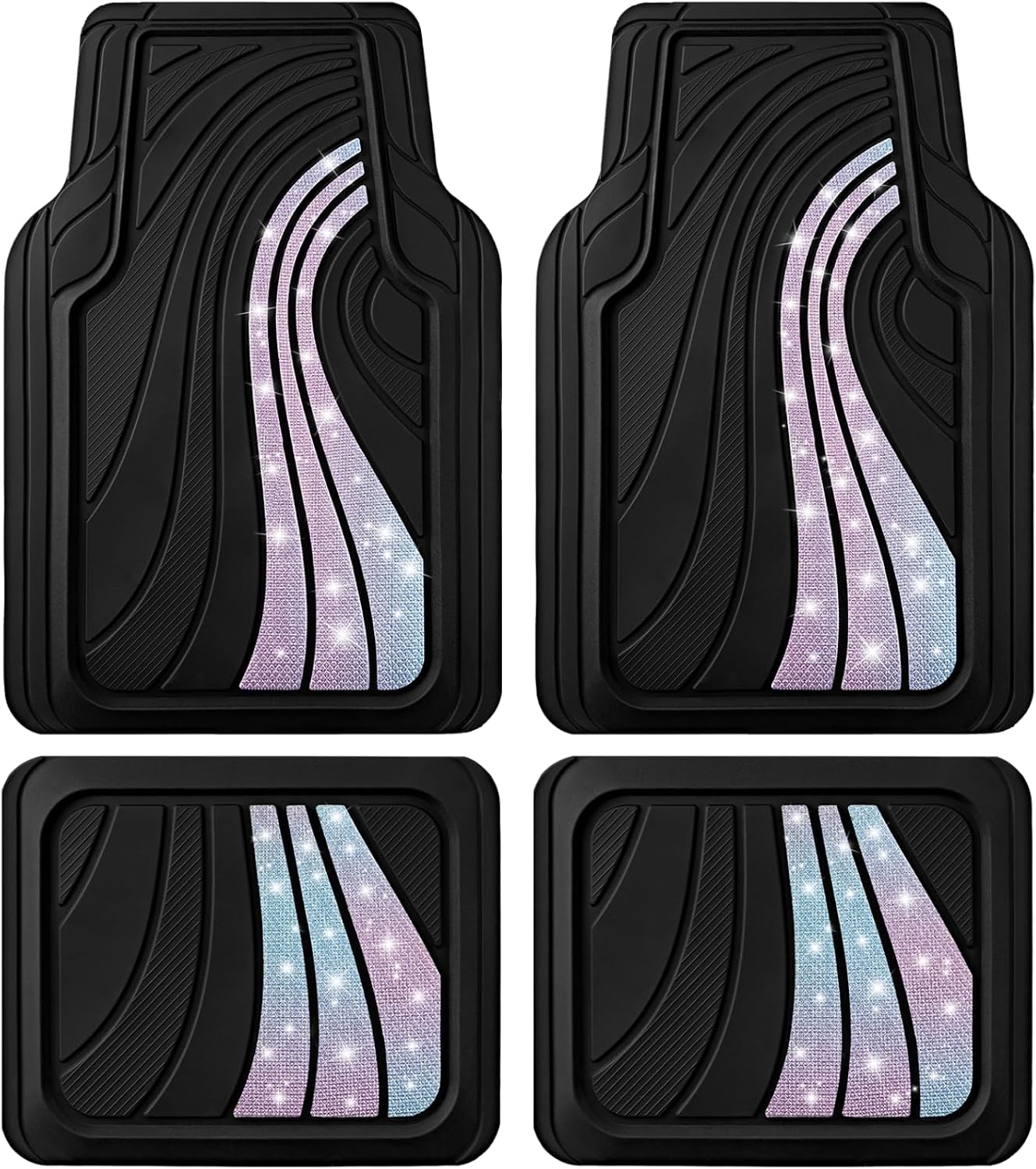 Road Comforts Car Floor Mats Full Set – Front & Rear Car Floor Mats with Aluminum Design, Anti-Slip Backing, All-Weather Protection, Trim-to-Fit Car Mats for Most Sedans, SUVs & Vans -All Pink