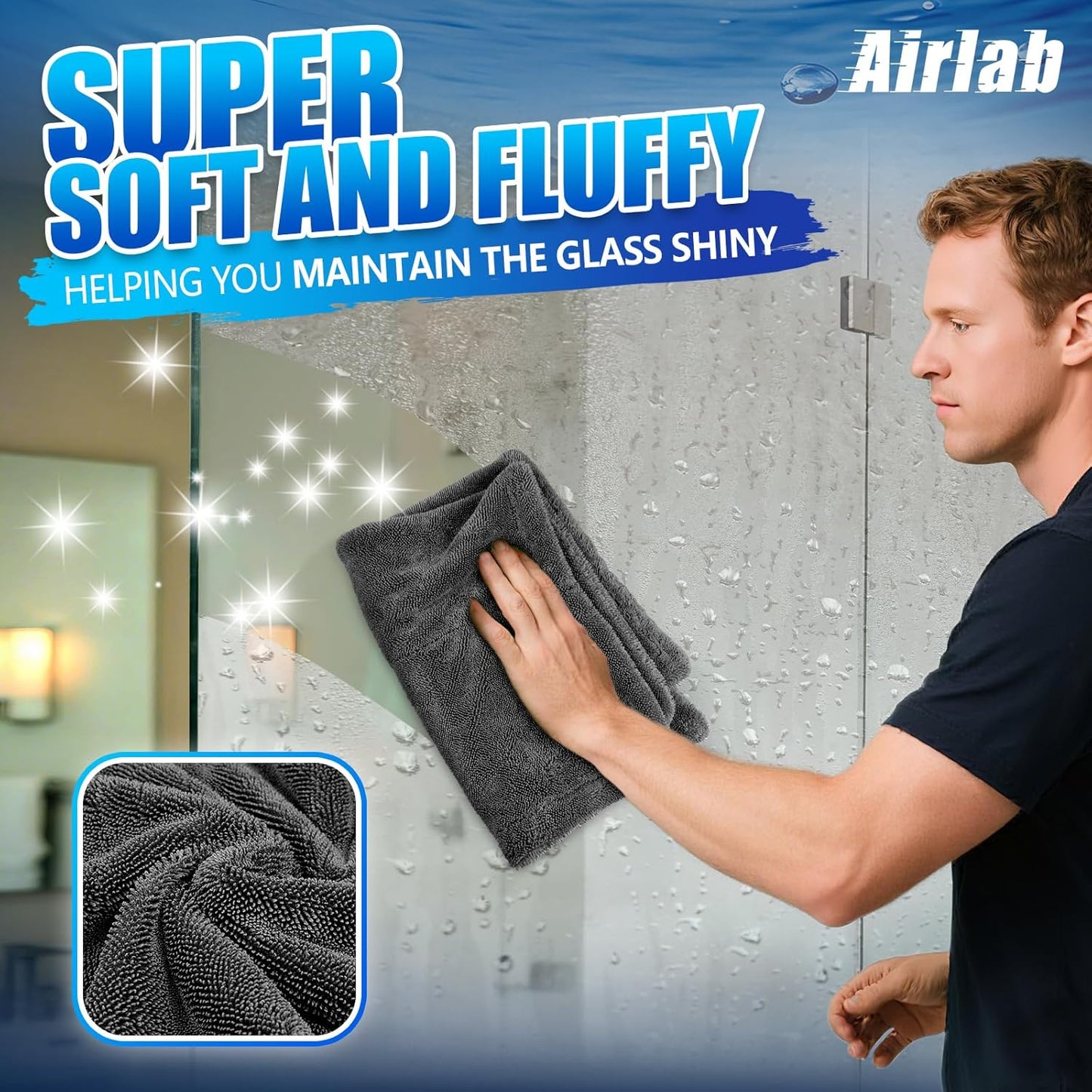 Airlab Microfiber Towels for Cars Wash Drying Thick Plush Cleaning Cloth Auto Detailing Super Absorbent for Interior & Exterior Lint Free, Streak Free, 16" X 16", 800 GSM, Pack of 4
