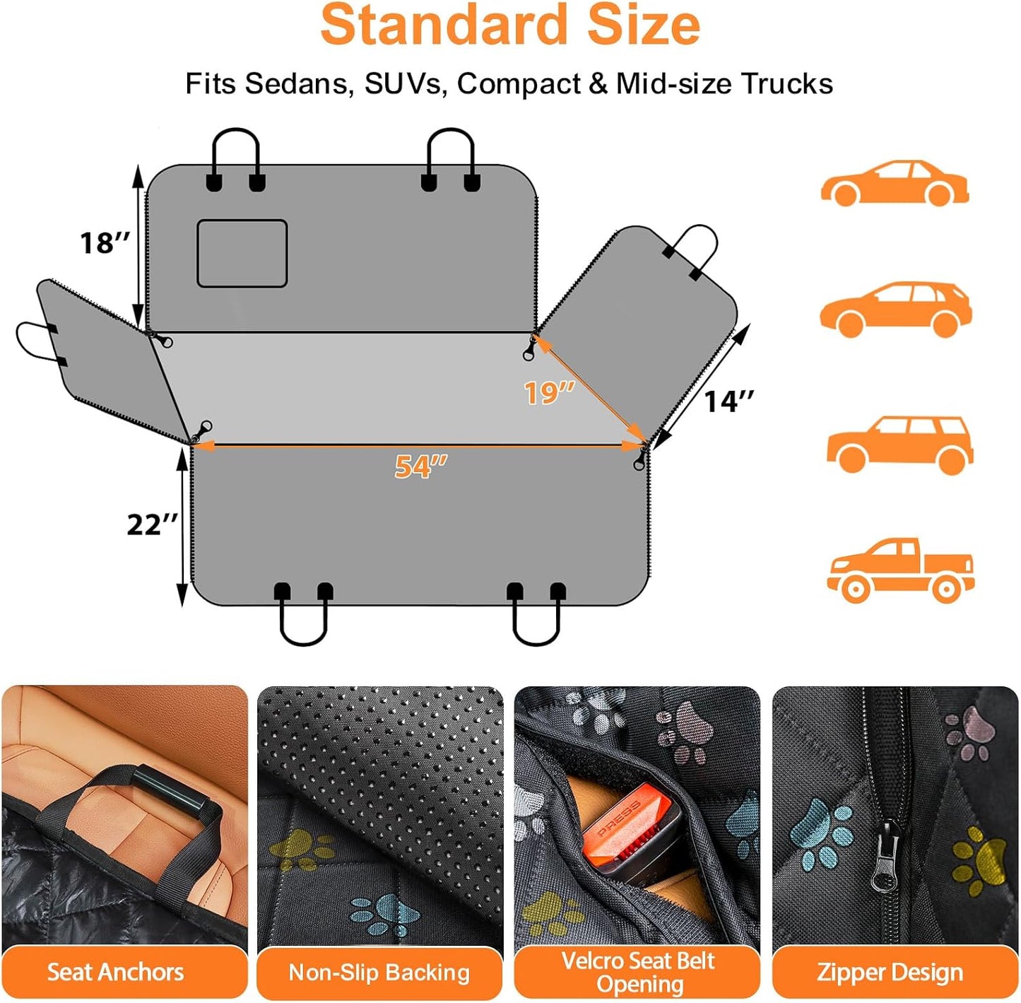 URPOWER Dog Car Seat Cover for Pets 100% Waterproof Seat Cover Hammock 600D Heavy Duty Scratch Proof Nonslip Durable Soft Back Seat Covers for Cars and SUVs