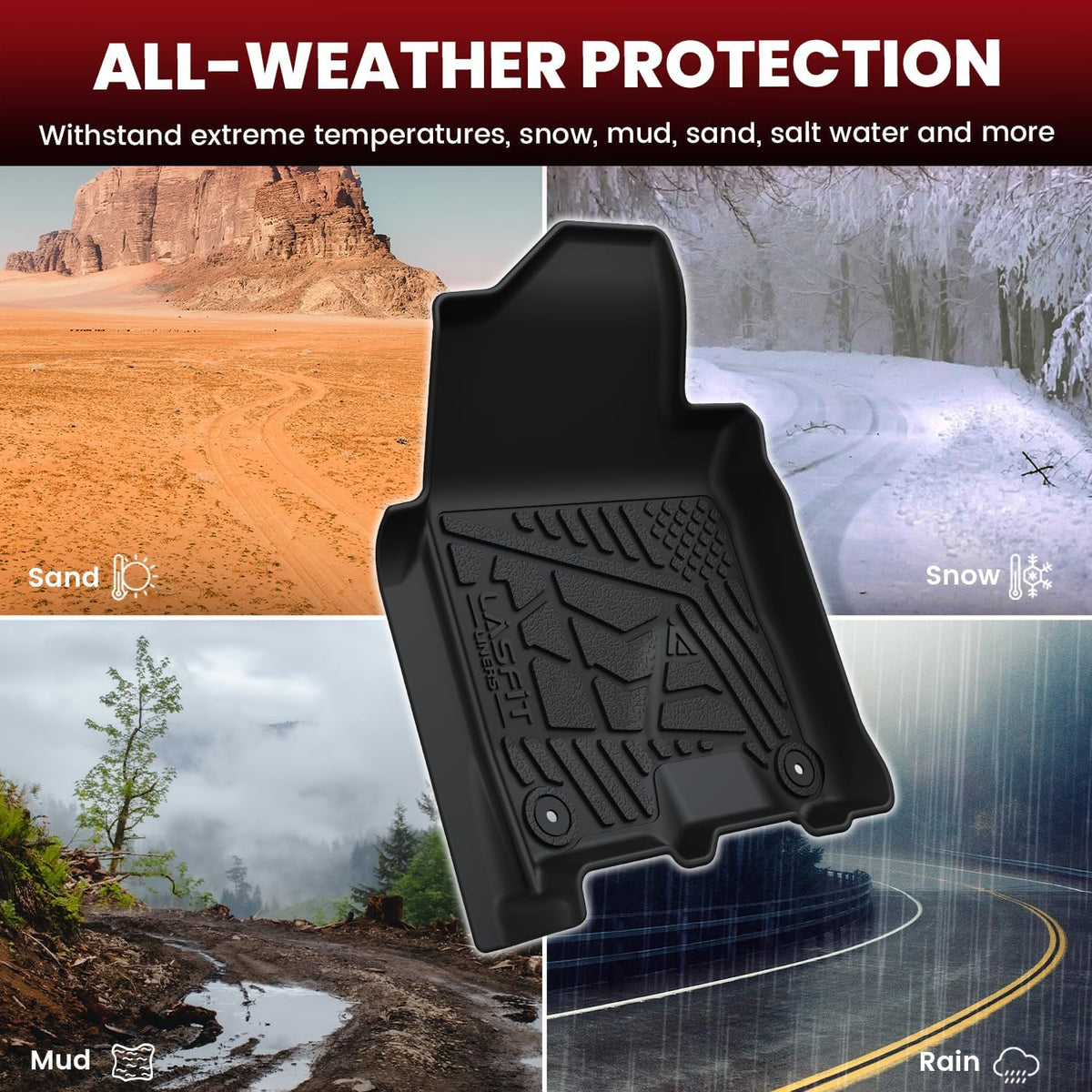 LASFIT Floor Mats for 2019-2025 2026 Ram 2500/3500 Crew Cab Bucket Seat for Carpet & Vinyl Floor (NOT fit Model with PTO Kit), All Weather TPE Custom Fit Car Mats Floor Liners 1st & 2nd Row, Black